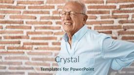  Presentation with backache - PPT theme consisting of senior-man-with-grey-hair background and a sky blue colored foreground