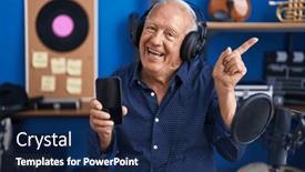  Presentation with music studio - Slide deck with senior-man-with-grey-hair background and a  colored foreground