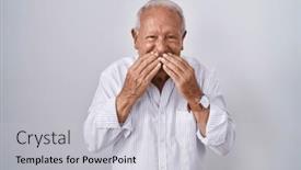  Presentation with scandal - Presentation theme featuring senior-man-with-grey-hair background and a light gray colored foreground