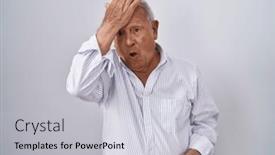  Presentation with memory - PPT theme with senior-man-with-grey-hair background and a light gray colored foreground