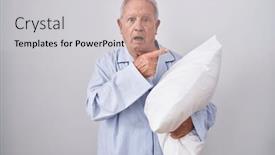  Presentation with forefinger - PPT theme consisting of senior-man-with-grey-hair background and a light gray colored foreground