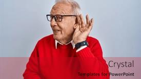  Presentation with hearing - Slide deck consisting of senior-man-with-grey-hair background and a crimson colored foreground