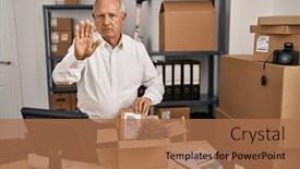  Presentation with defense - Slides consisting of senior-man-with-grey-hair background and a coral colored foreground