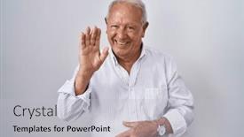  Presentation with saying - Presentation design featuring senior-man-with-grey-hair background and a light gray colored foreground