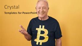  Presentation with bitcoin - Slide deck having senior-man-with-grey-hair background and a yellow colored foreground