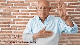  Presentation with bricks - Slide set featuring senior-man-with-grey-hair background and a coral colored foreground