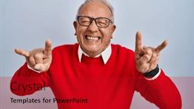  Presentation with rock star - Slide set with senior-man-with-grey-hair background and a crimson colored foreground