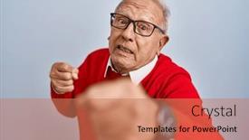  Presentation with fight - PPT theme featuring senior-man-with-grey-hair background and a coral colored foreground