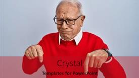  Presentation with direction - Slide deck consisting of senior-man-with-grey-hair background and a crimson colored foreground