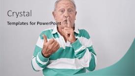  Presentation with secret - PPT theme featuring senior-man-with-grey-hair background and a light gray colored foreground