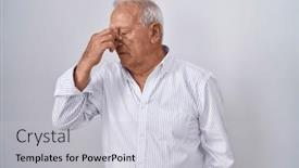  Presentation with frustration - PPT theme with senior-man-with-grey-hair background and a light gray colored foreground