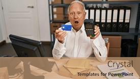  Presentation with fear - Presentation design with senior-man-with-grey-hair background and a coral colored foreground
