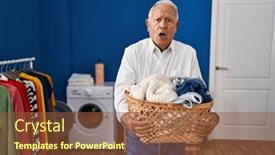  Presentation with laundry - Presentation design consisting of senior-man-with-grey-hair background and a tawny brown colored foreground