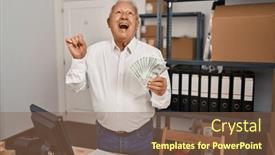  Presentation with business success - Slides having senior-man-with-grey-hair background and a violet colored foreground