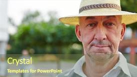  Presentation with hat - Cool new PPT theme with senior man with hat looking backdrop and a tawny brown colored foreground