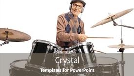  Presentation with drums - Slides having senior-man-with-headphones-playing background and a gray colored foreground