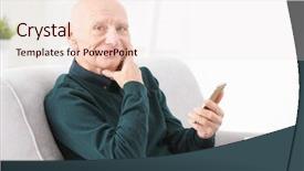  Presentation with hearing aid - Audience pleasing PPT theme consisting of senior man with hearing aid backdrop and a lemonade colored foreground