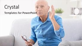  Presentation with hearing aid - Presentation with senior man with hearing aid background and a  colored foreground