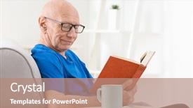  Presentation with hearing aid - Presentation theme featuring senior man with hearing aid background and a  colored foreground