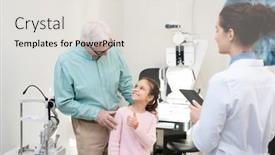  Presentation with ophthalmologist - Presentation design enhanced with senior-man-with-his-happy background and a light gray colored foreground