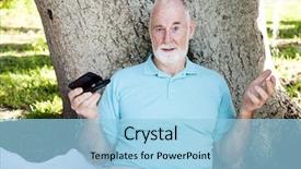  Presentation with smart phone apps - PPT theme enhanced with senior man with his new background and a light blue colored foreground