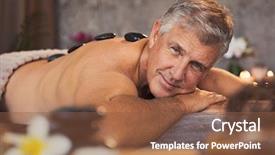  Presentation with senior spa - PPT layouts with senior man with hot stone background and a tawny brown colored foreground