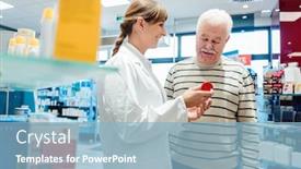  Presentation with drug pharmacy - PPT layouts having senior-man-with-pharmacist background and a light blue colored foreground