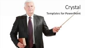  Presentation with pointer - Presentation design having senior man with pointer on white background background and a white colored foreground