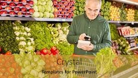  Presentation with scanning - Slide set consisting of senior-man-with-shopping-cart background and a gold colored foreground