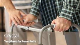  Presentation with caregiver - PPT theme featuring senior man with walking frame background and a coral colored foreground