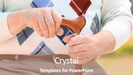  Presentation with granddaughter walking senior - Beautiful PPT theme featuring senior man with walking stick backdrop and a coral colored foreground