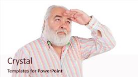  Presentation with beard - Beautiful PPT theme featuring senior man with white beard looking something isolated on background backdrop and a lemonade colored foreground