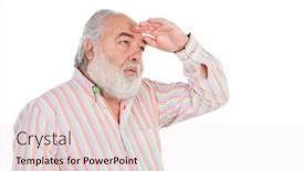  Presentation with beard - PPT theme featuring senior man with white beard looking something isolated background and a lemonade colored foreground