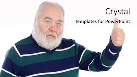  Presentation with saying - Presentation design consisting of senior man with white beard saying ok with his hand isolated on background background and a white colored foreground