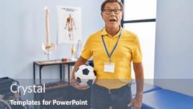  Presentation with physiotherapy - Slides with senior-man-working-at-sport background and a ocean colored foreground