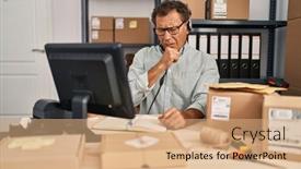  Presentation with senior care - Slides enhanced with senior-man-working background and a  colored foreground