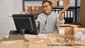  Presentation with business communication - PPT theme featuring senior-man-working background and a  colored foreground