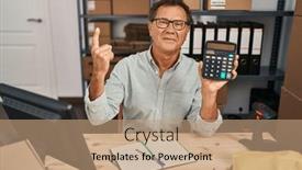  Presentation with business calculator - PPT theme consisting of senior-man-working background and a coral colored foreground