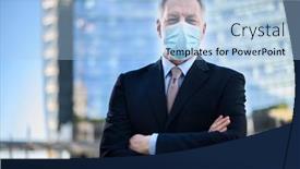  Presentation with covid - Colorful presentation theme enhanced with senior-manager-with-folded-arms backdrop and a light blue colored foreground