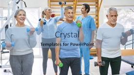  Presentation with rehabilitation - Slides enhanced with senior-men-and-women-exercising background and a light blue colored foreground