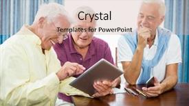  Presentation with time - Theme enhanced with senior men spending time together background and a soft green colored foreground