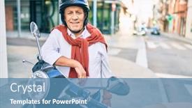  Presentation with moto - Amazing slide set having senior-motorcyclist-man-smiling-happy backdrop and a teal colored foreground