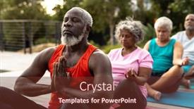  Presentation with assisted living - PPT layouts enhanced with senior-multiracial-friends-meditating background and a tawny brown colored foreground