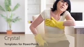  Presentation with old house - PPT theme enhanced with senior-old-woman-tired background and a coral colored foreground