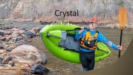  Presentation with kayak - Slide set having senior paddler carrying inflatable whitewater background and a light gray colored foreground