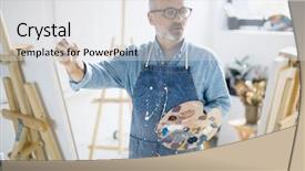  Presentation with denim - Presentation enhanced with senior painter in dirty denim background and a light gray colored foreground