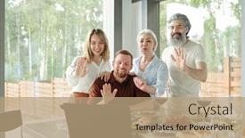  Presentation with video conferencing - Colorful presentation design enhanced with senior-parents-and-their-grown backdrop and a coral colored foreground