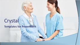  Presentation with elderly woman in nursing - Amazing PPT layouts having senior patient - nurse supports elderly woman backdrop and a sky blue colored foreground