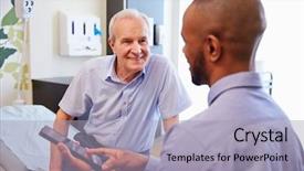  Presentation with hospital - Slide deck enhanced with senior patient and doctor have background and a light blue colored foreground