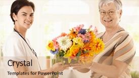  Presentation with blood - Cool new presentation design with senior patient giving flowers backdrop and a coral colored foreground